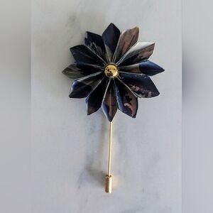 Blue Waves Flower Lapel Pin